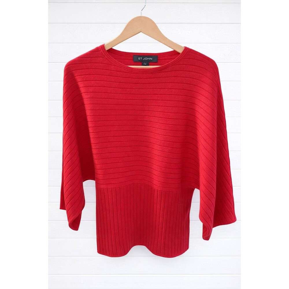 St. John Red Ribbed Boatneck Wool Sweater Size M